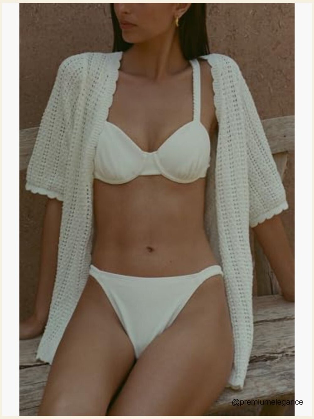 Crochet Knit Swimsuit Cover Up Set Medium Snug Fit Acrylic - Picture 3 of 7